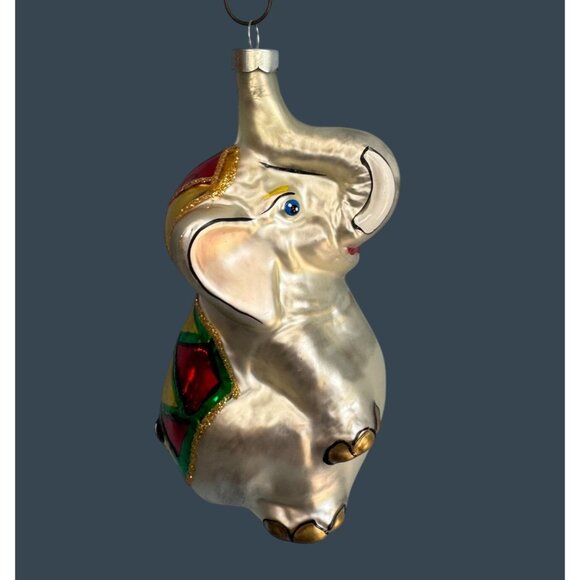 Rauch Blown Glass Circus Elephant Ornament Silver Multicolor 6 Inch Collectible - Picture 5 of 7